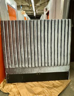Grey Velvet Channel Tufted Queen Bed (Candence)