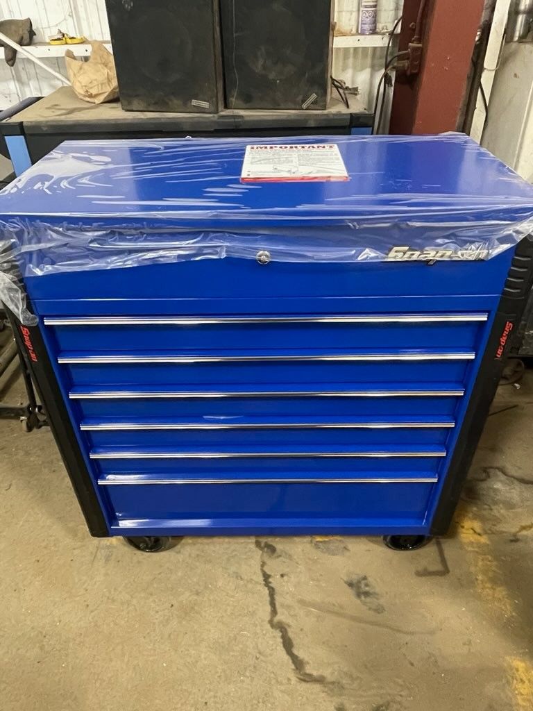Brand New Snap-On Royal Blue Roll around Tool Box and Snap-On Tools
