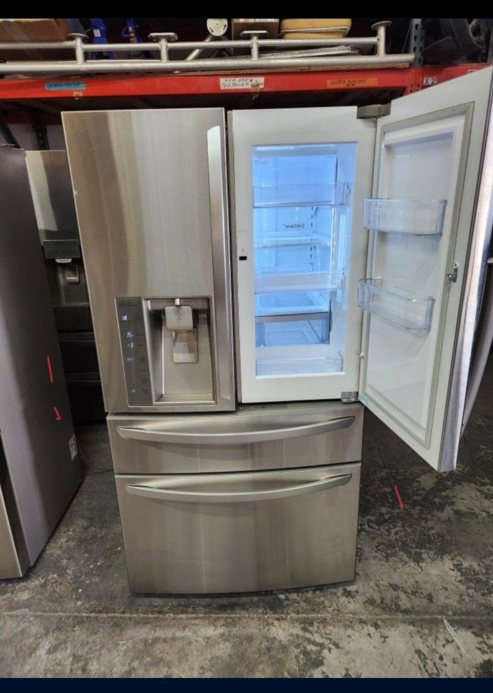 Refrigerator 4 Doors LG SHOW FOOD 36"W Ice Maker And Water Excellent Working Stainless Steel Nevera 4 Puertas 