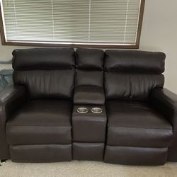 Double Leather Recliner Couch 