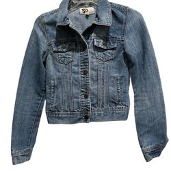 Denim Jean Cropped Jacket By SO Button Front Juniors Sz Small