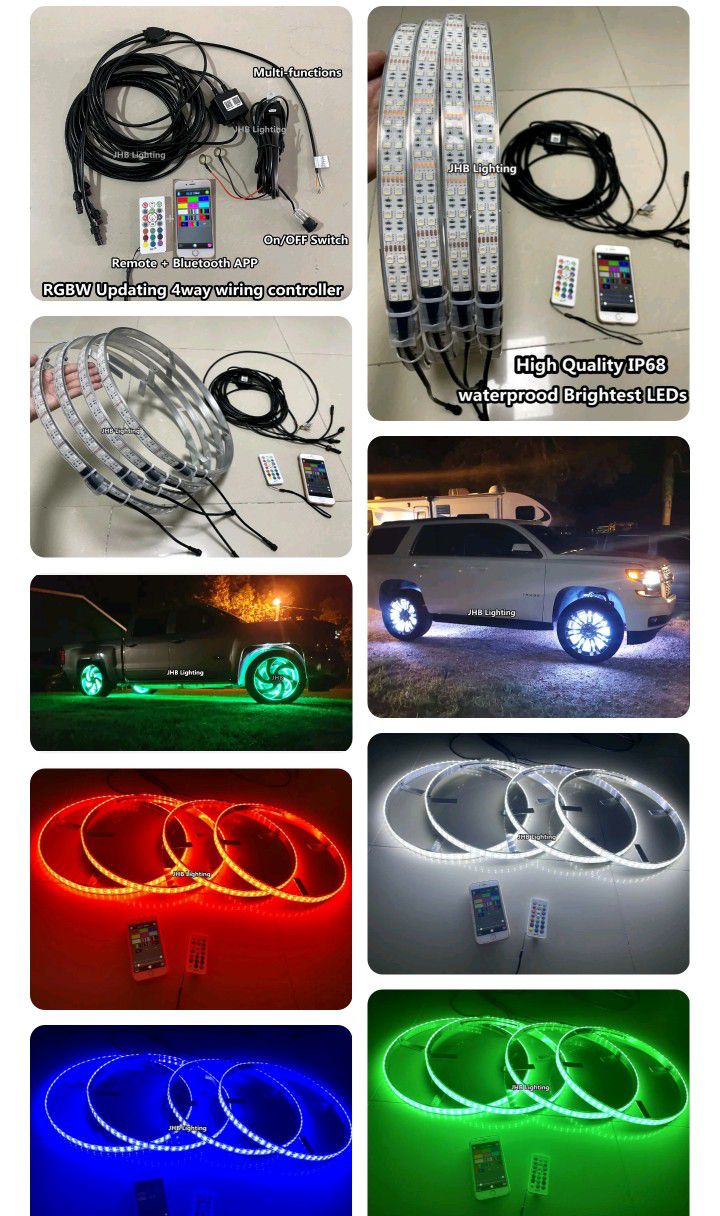 IP68 RGBW Double Row LED Wheel Rings Lights with Brake/Reverse/Turn Signal
