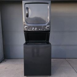 "GE" DARK GRAY STACKABLE LAUNDRY CENTER COMBO WASHER & ELECTRIC DRYER ULTRA KING SIZE CAPACITY  90 DAYS OF WARRANTY AND DELIVER  FREE 