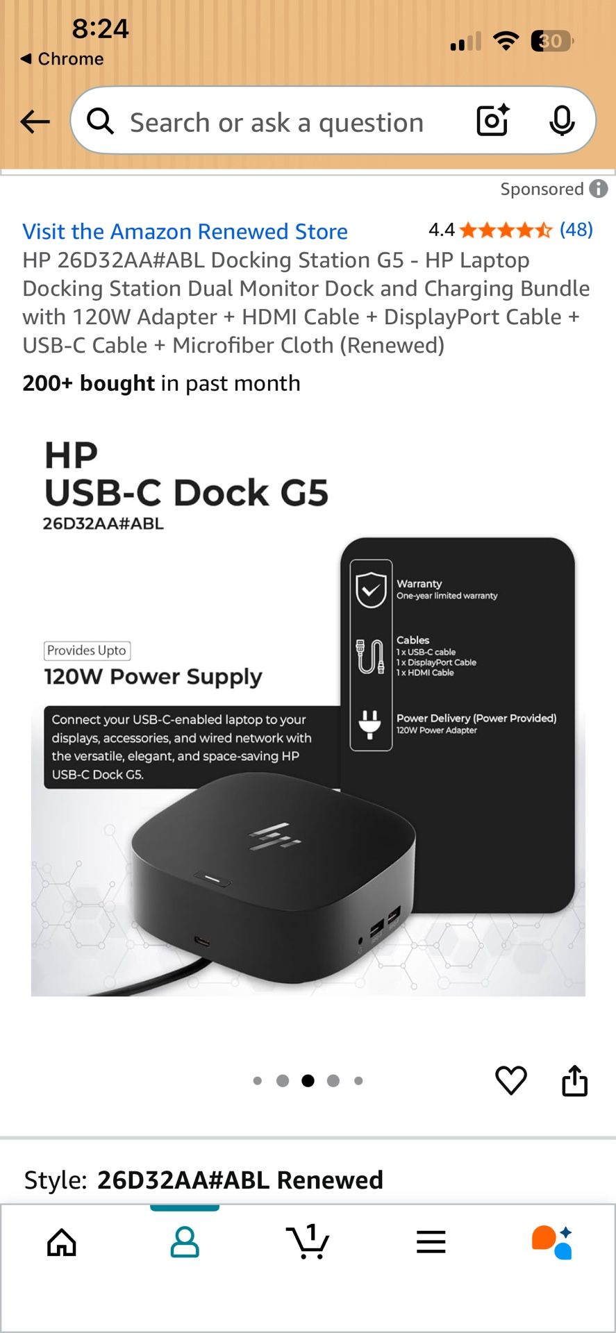 HP 26D32AA#ABL Docking Station G5 - HP Laptop Docking Station Dual Monitor Dock and Charging Bundle with 120W Adapter