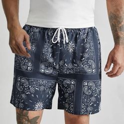 Mens Drawstring Handkerchief Pattern Shorts