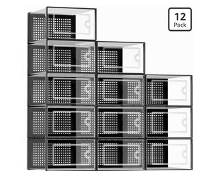 Shoe Storage Boxes 12 Pack, Clear Stackable Shoe Organizer
Drop-Front Space-Saving Shoe Cases for Closet, Entryway & Under-Bed Storage, Family Organiz