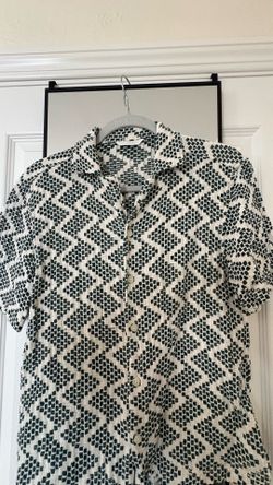 Men’a Zara open-weave textured short-sleeve green shirt