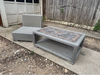 SLATE & RATTAN PATIO TABLE & CHAIR