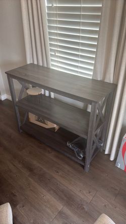 Gray Wood Console Table with Shelves