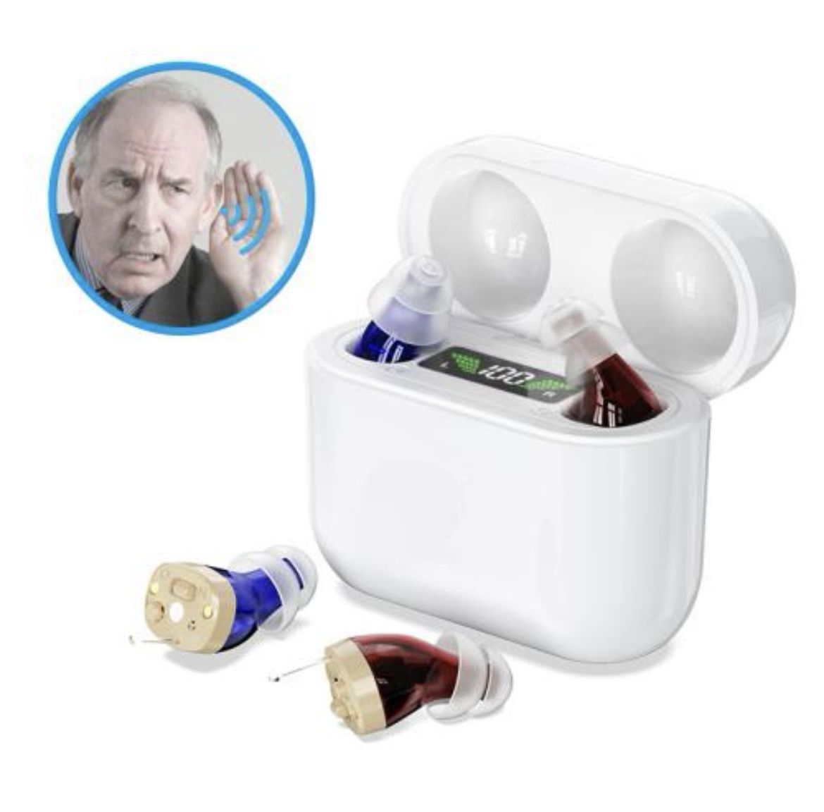 GM-912 Digital Hearing Aid Sound Amplifier With Digital Display Charging Compartment(Red Blue)