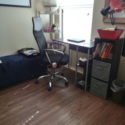 Black Desk, Chair, Desk Lamp Set 