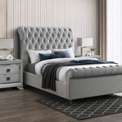King Size Bed Frame Mattress Included.   ❌    Upholstery Gray Bed Frame   ❌   Cama King Size  Y Colchon Incluido 