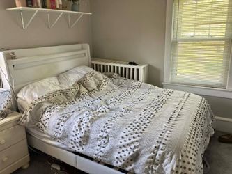 Double Bed + Mattress | White headboard; power outlet, LED lights!