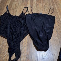 Missguided Sheer Leopard Bodysuit & Black Stretch Bodysuit Duo