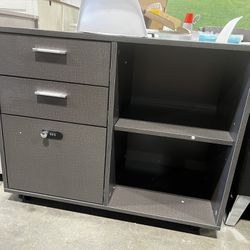Brand new Wood File Cabinet, 3 Drawer Mobile Lateral Filing Cabinet on Wheels, dark gray with lock