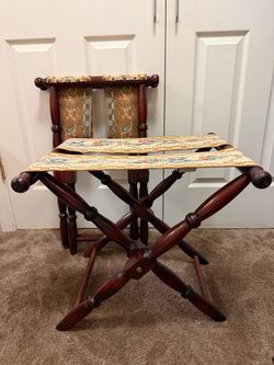 Vintage French Folding Tapestry Stools (Set of 2, 20" H x 17" W)