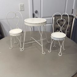 Vintage 3 Piece Iron Doll Furniture Set Heart Shaped