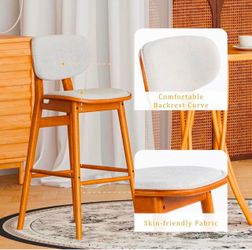 New ! 2 set Mid Century Modern Bar Stools Set of 2, Beige Linen Upholstered Counter Height Bar Chair