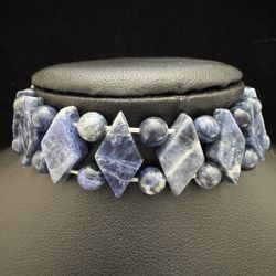 ~18.5MM Wide Beaded Sodalite Stretch Bracelet 
