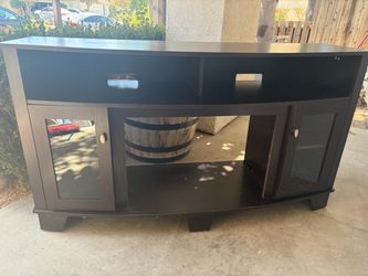 Dark Brown TV Stand with Glass Door Cabinets Entertainment cente