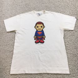 BAPE X DC Shirt Mens Medium White Super Man Logo Rare