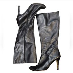 Halogen Size 7.5M Black Leather Heeled Boots
