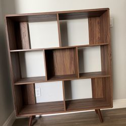 Mid Century Modern Bookshelf – Walnut Finish with Tapered Legs