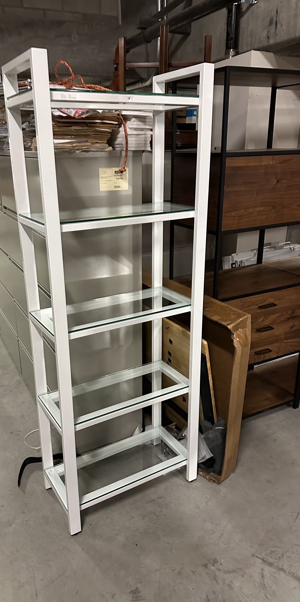 Modern Italian Design White Bookcase With Glass Shelves