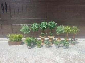 Lot of 13 Artificial Topiary and Potted Plant Collection