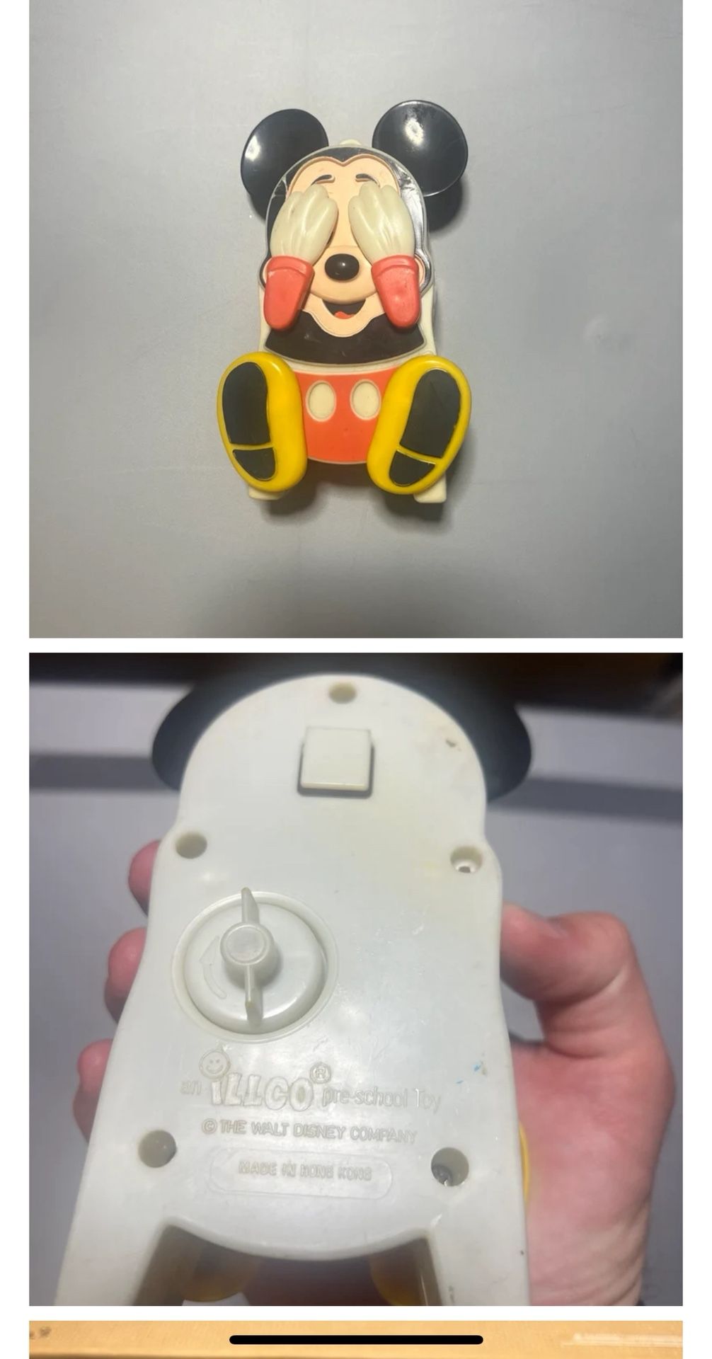 Vintage ILLCO Walt Disney Mickey Mouse Wind-up Music Box Plays Peek-a-Boo Works