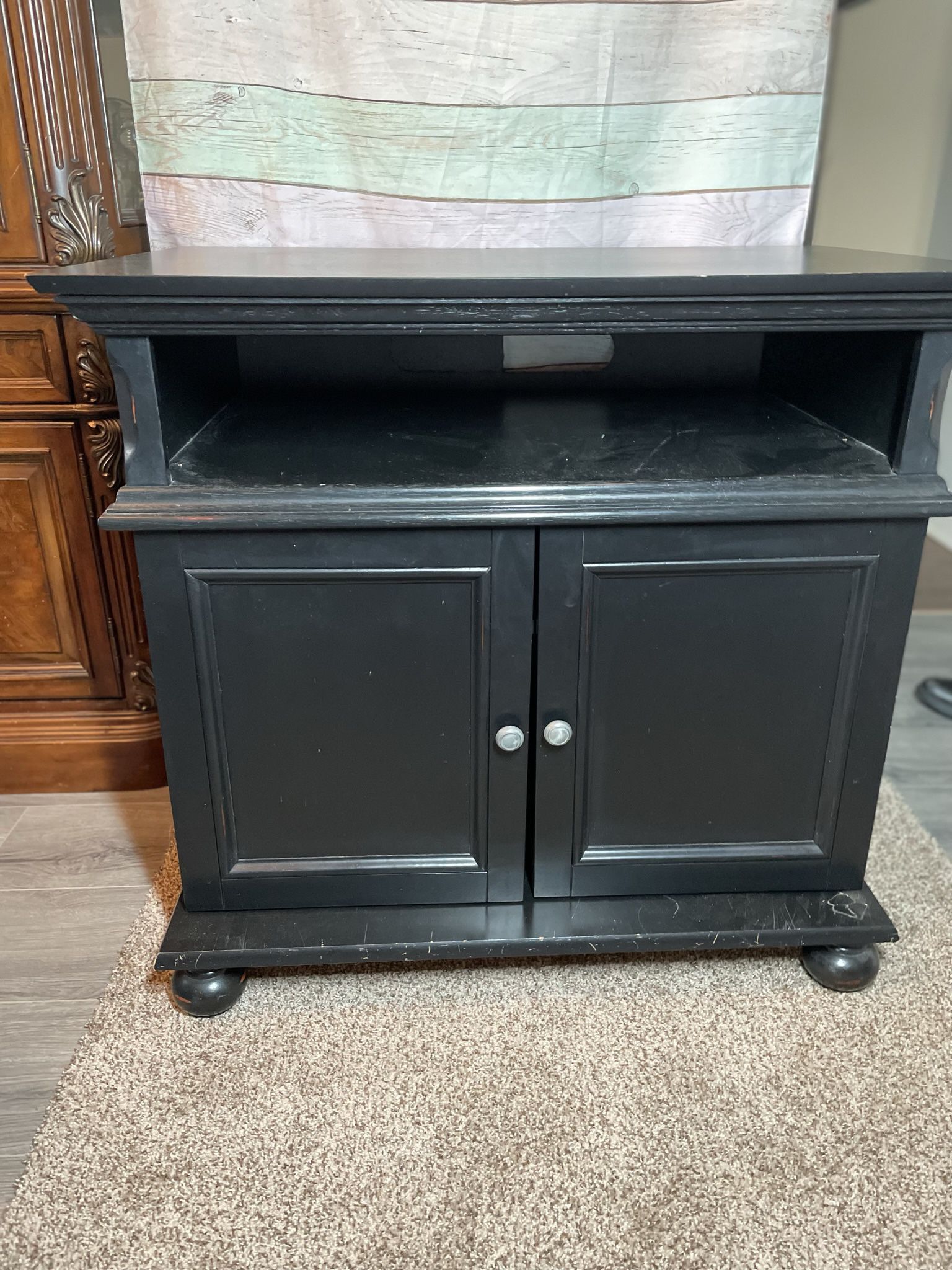 TV Stand Console in Black Double Door Storage Space & Access Shelf