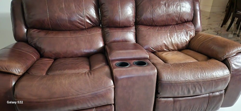 Lether Loveseat Reclinable Brown