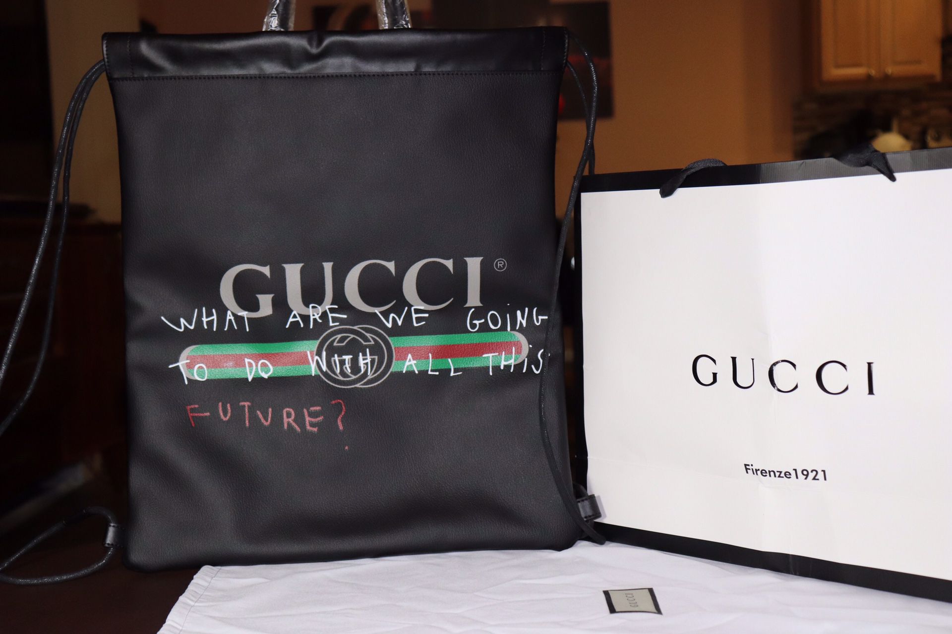 Gucci Leather Drawstring Backpack