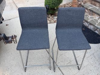 Set of 2 Gray Upholstered Counter Stools