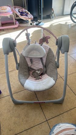 Baby Swing with Toy Bar – Pink & Gray