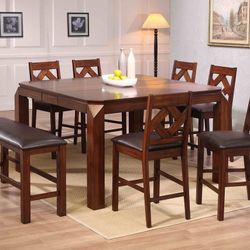 Diamond Pub Dining Table Set With Chairs And Bench - Delivery And Financing Available 