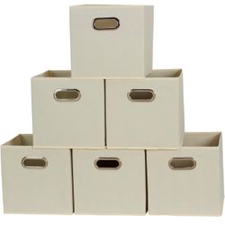 Foldable Fabric Storage Bins | Set of 6 Cubby Cubes with Handles | Natural