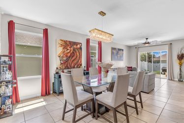 Modern Glass Dining Table Set with 6 Upholstered Chairs