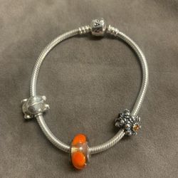 Authentic  Silver 925 Pandora With Three Charms Bracelet 