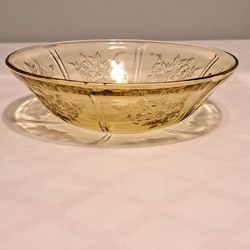 Amber Glass Serving Bowl Rose Design
