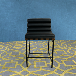 ( Delivery Available ) Denver Modern Vail Stool Walnut Black Leather Counter Stool
