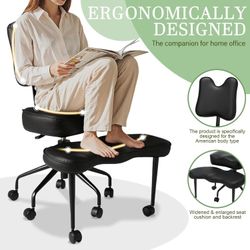 Cross Legged Officce Chair with Wheels, ADHD Meditation Chair, Extra Wide Seat Adjustable Height Backrest & Footstool, with Lumbar Support fot Home Wo