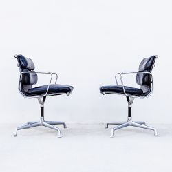 1970s Eames Soft Pad Arm Chairs in Black Leather by Herman Miller