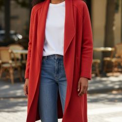 Tahari Wool Vibrant Red Poncho Coat
