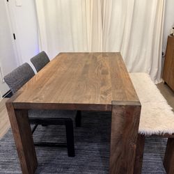 CB2 Blox 63" Rectangular Brown Wood Dining Table Set