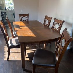 Wood Dining Table With 6 Chairs And Extension Leaf