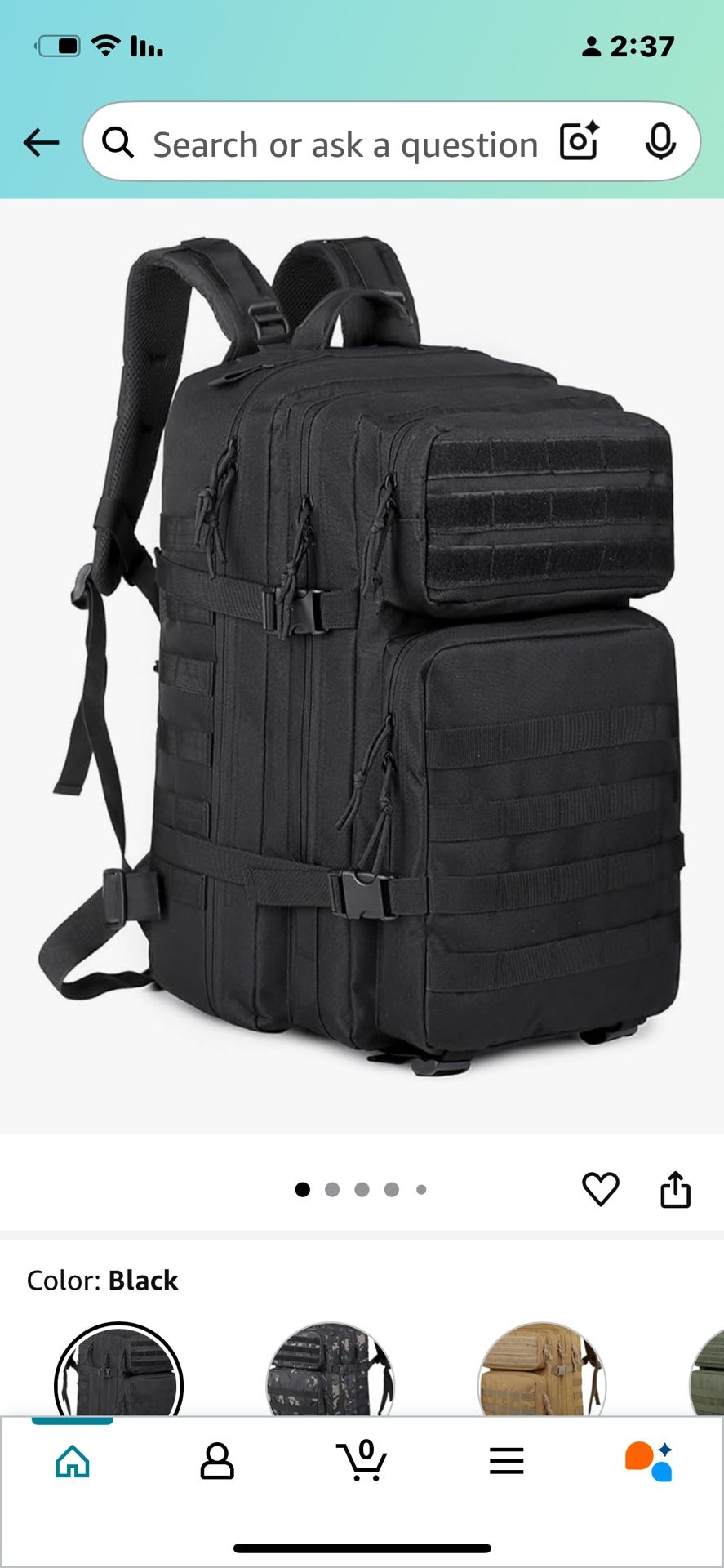 rand: ORILOOSEN 4.5 4.5 out of 5 stars (12) 48L 3-day Tactical backpack heavy duty zipper,Hiking Camping Hunting Climbing backpack Nylon canvas Knapsa