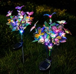 2 Pack Solar Butterfly Garden Lights, Color Changing LED Butterfly Flowers, Outdoor Waterproof Yard Stake Lights, Garden Decor Gift