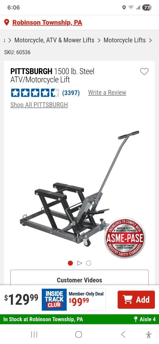 Motorcycle, ATV, Tractor Lift, 1500lb Capacity