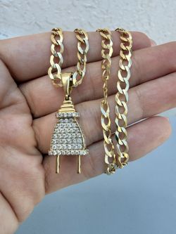 Dije de oro 14k con diamante cadena de oro 10k